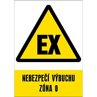 Značka Nebezpečí výbuchu – Zóna 0, samolepicí fólie, 210 × 297 mm